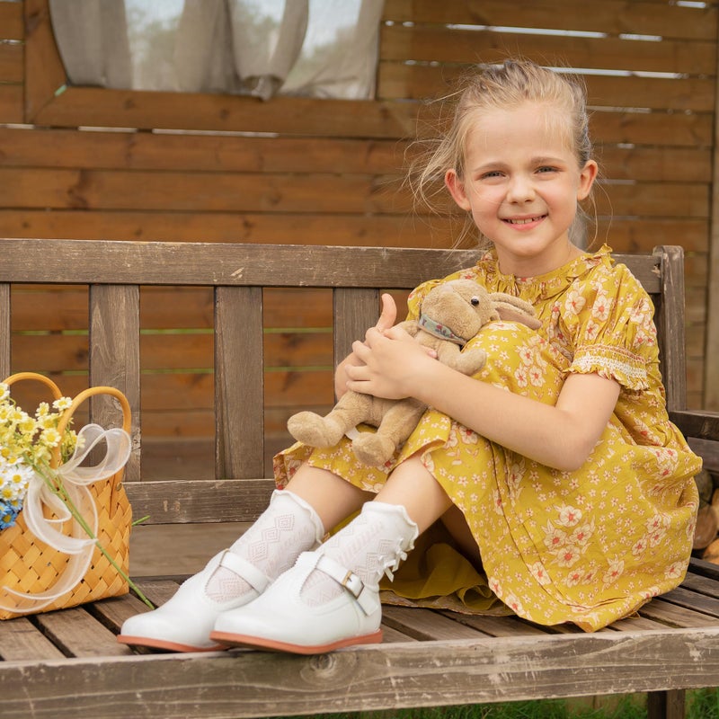 Felix & Flora Toddler Little Girl White Mary Jane Dress Shoes - Ballet Flats for Easter Flower Girl Party School Shoes(White,7 Toddler) - Image 2